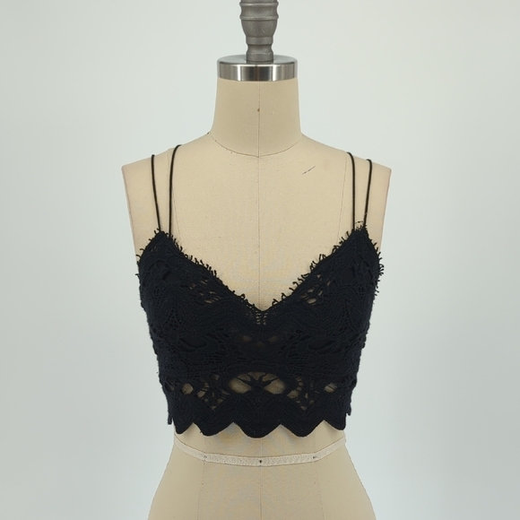 Free People Tops - Free People Lace Crochet Bralette Cropped Top Black S bohemian coastal cowgirl